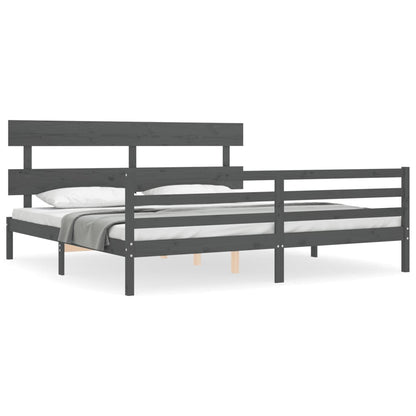 Rám Postele S Čelem Šedý 200 X 200 Cm Masivní Dřevo