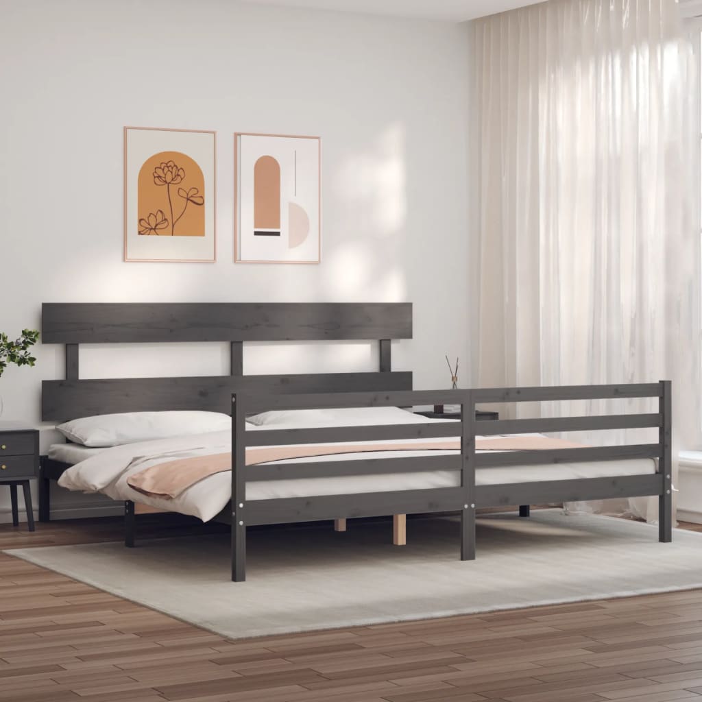 Rám Postele S Čelem Šedý 200 X 200 Cm Masivní Dřevo