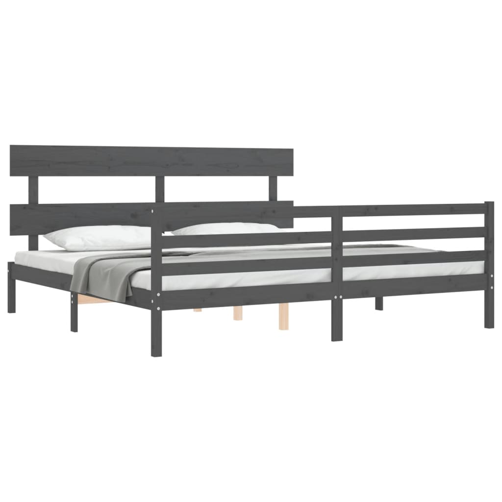 Rám Postele S Čelem Šedý 200 X 200 Cm Masivní Dřevo