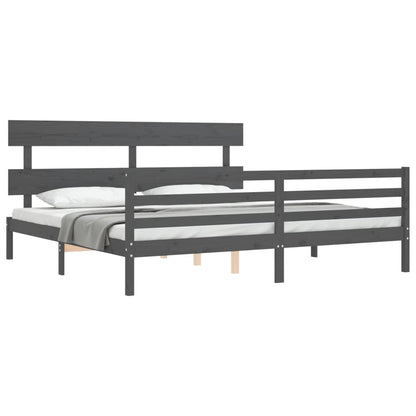 Rám Postele S Čelem Šedý 200 X 200 Cm Masivní Dřevo