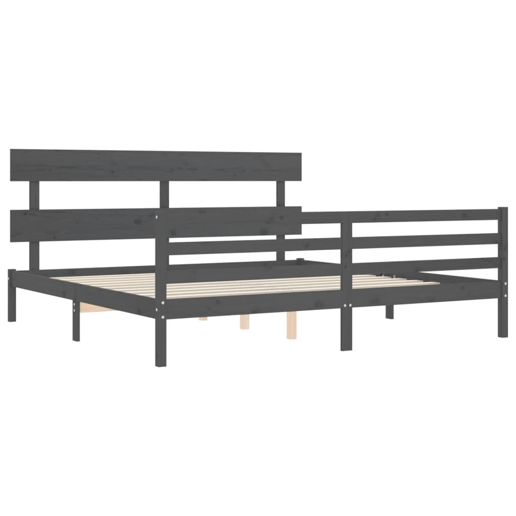 Rám Postele S Čelem Šedý 200 X 200 Cm Masivní Dřevo