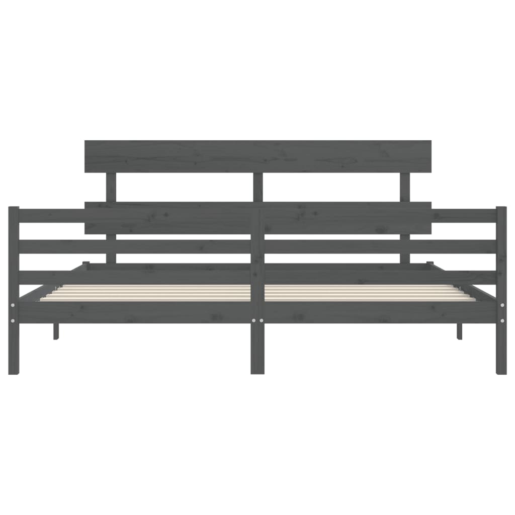 Rám Postele S Čelem Šedý 200 X 200 Cm Masivní Dřevo