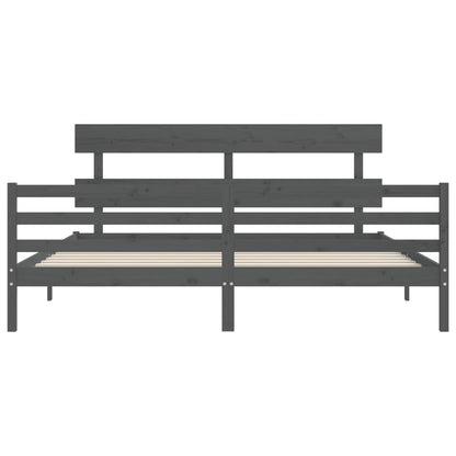 Rám Postele S Čelem Šedý 200 X 200 Cm Masivní Dřevo