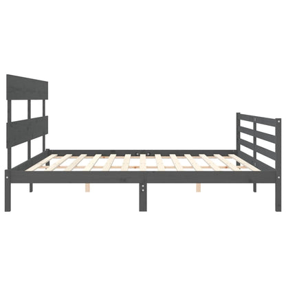 Rám Postele S Čelem Šedý 200 X 200 Cm Masivní Dřevo