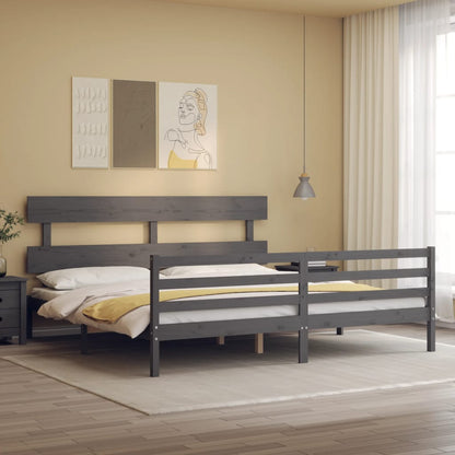 Rám Postele S Čelem Šedý 200 X 200 Cm Masivní Dřevo