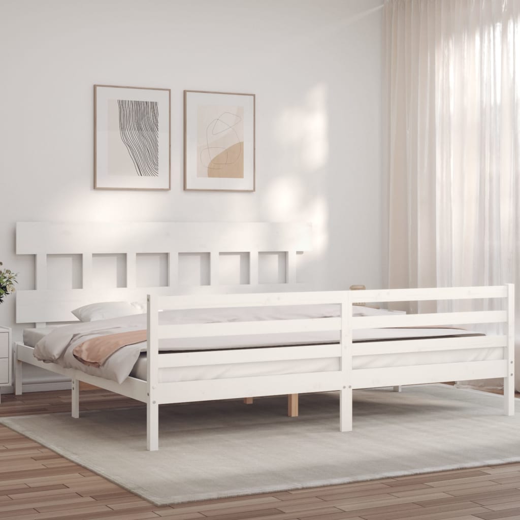 Rám Postele S Čelem Bílý 200 X 200 Cm Masivní Dřevo