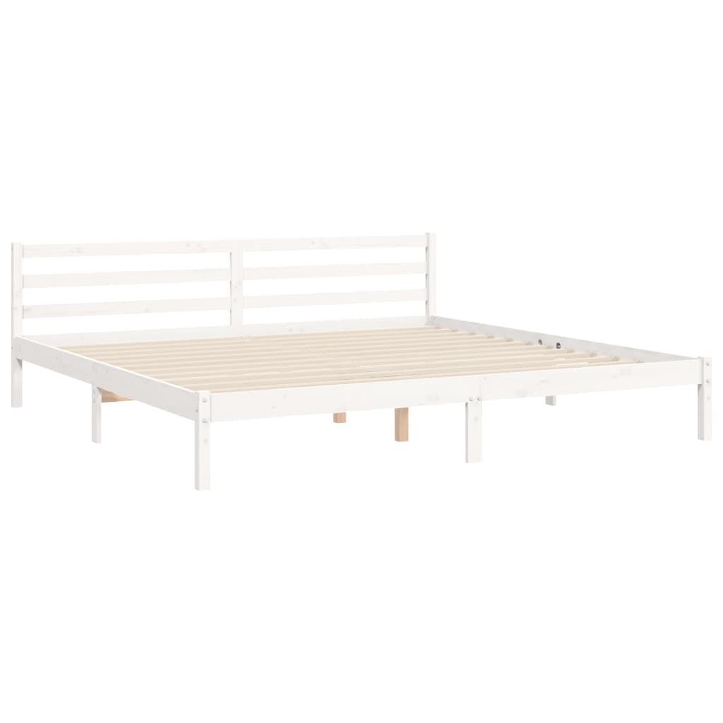 Rám Postele S Čelem Bílý 200 X 200 Cm Masivní Dřevo