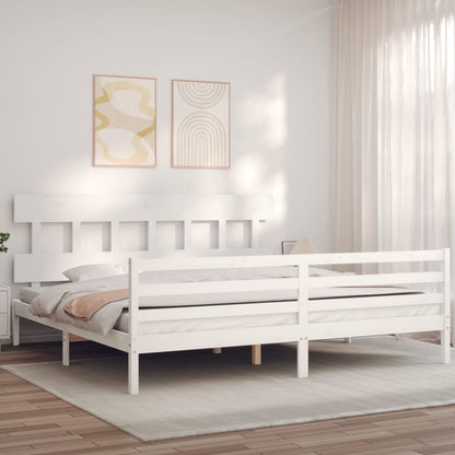 Rám Postele S Čelem Bílý 200 X 200 Cm Masivní Dřevo