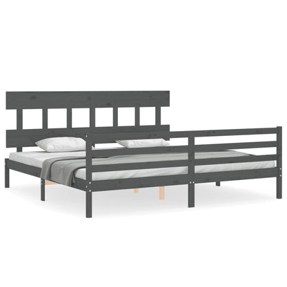 Rám Postele S Čelem Šedý 200 X 200 Cm Masivní Dřevo