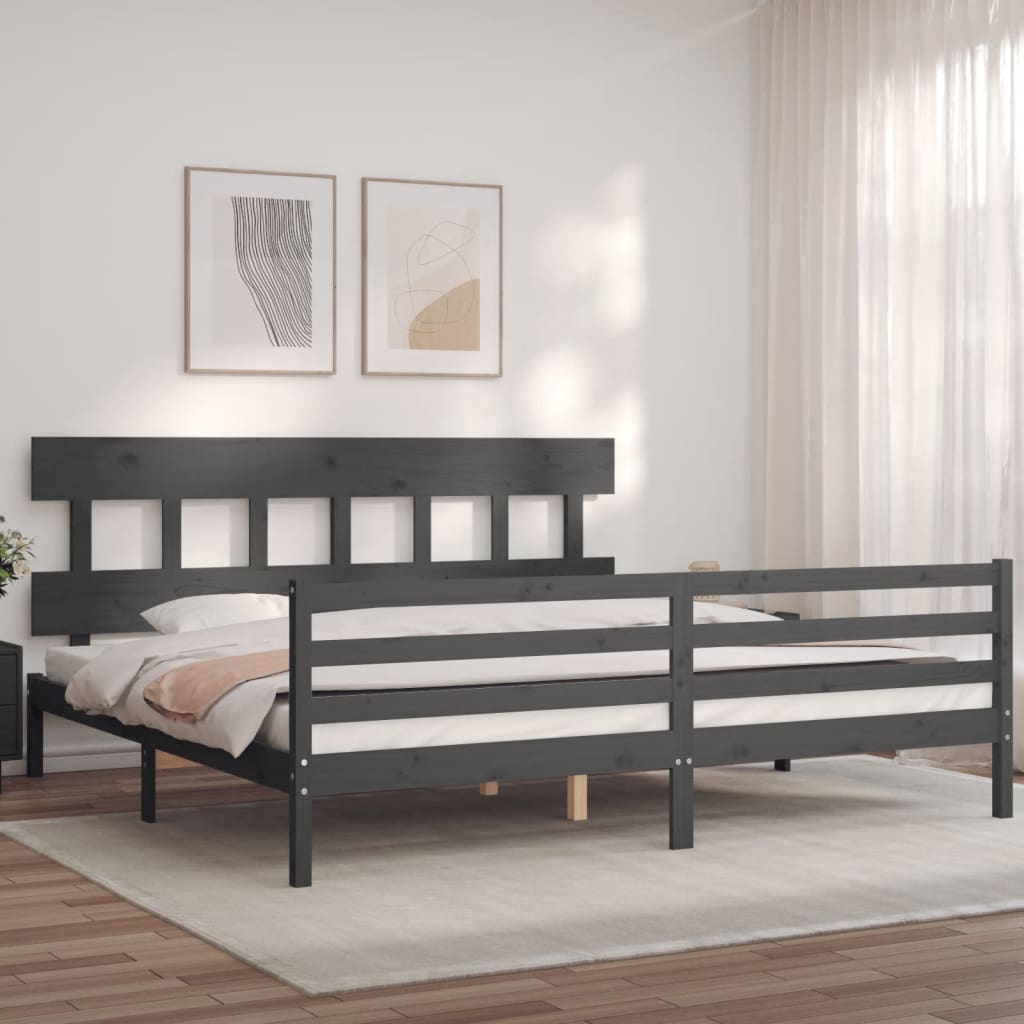 Rám Postele S Čelem Šedý 200 X 200 Cm Masivní Dřevo