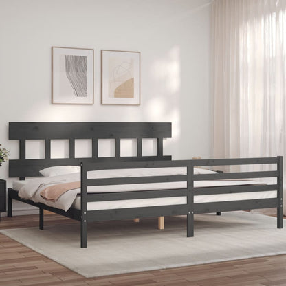 Rám Postele S Čelem Šedý 200 X 200 Cm Masivní Dřevo