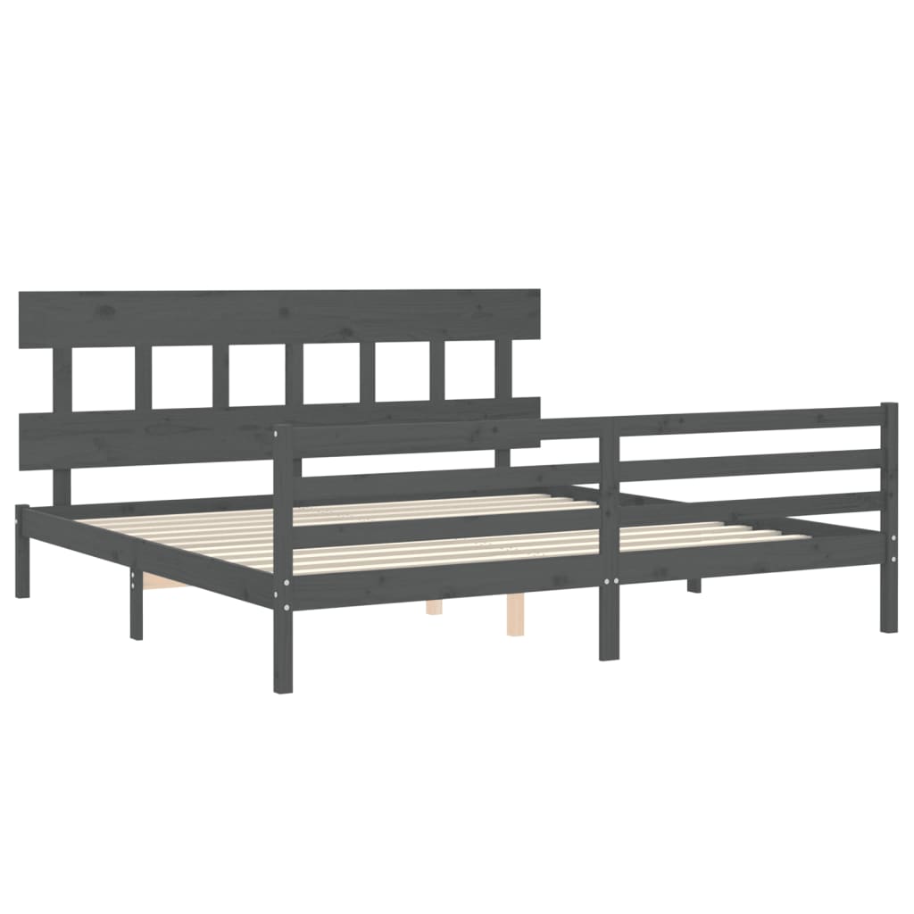 Rám Postele S Čelem Šedý 200 X 200 Cm Masivní Dřevo