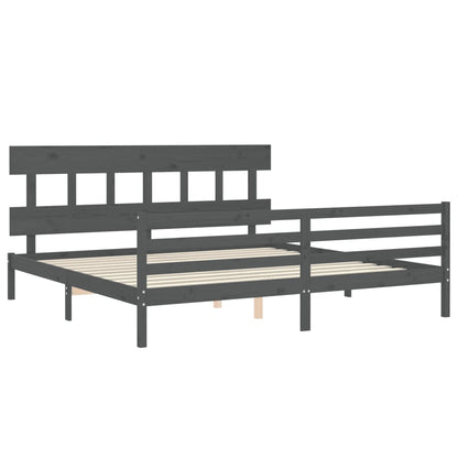 Rám Postele S Čelem Šedý 200 X 200 Cm Masivní Dřevo