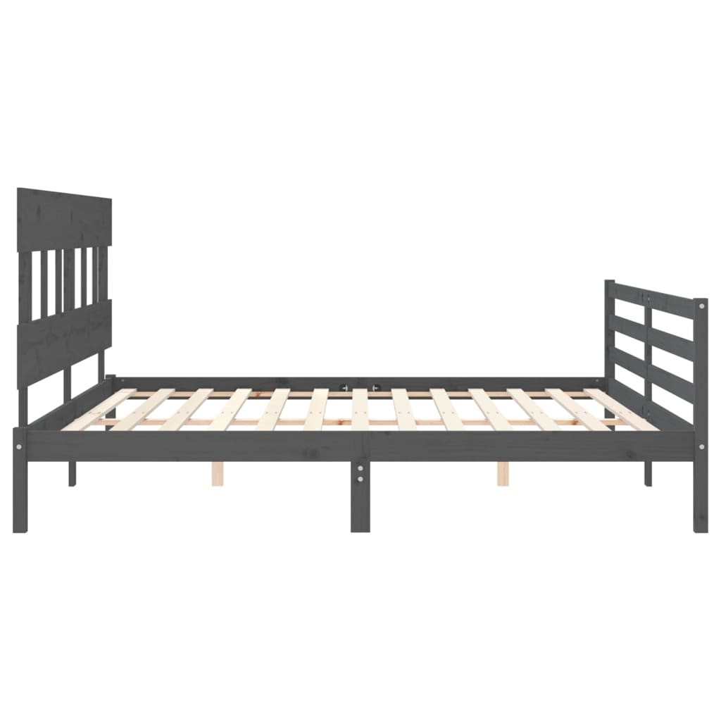 Rám Postele S Čelem Šedý 200 X 200 Cm Masivní Dřevo
