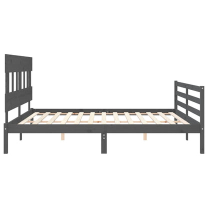 Rám Postele S Čelem Šedý 200 X 200 Cm Masivní Dřevo