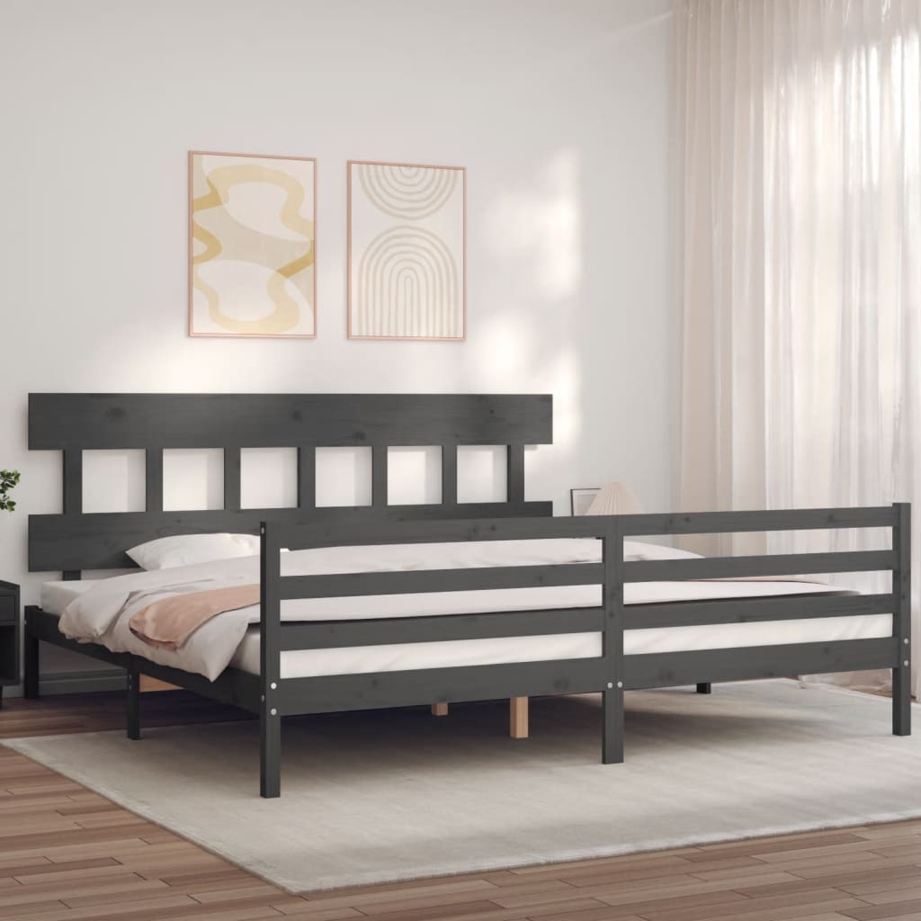 Rám Postele S Čelem Šedý 200 X 200 Cm Masivní Dřevo