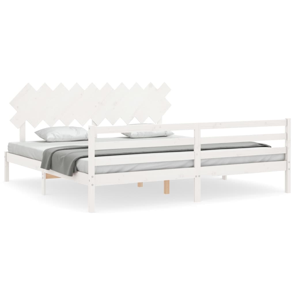 Rám Postele S Čelem Bílý 200 X 200 Cm Masivní Dřevo