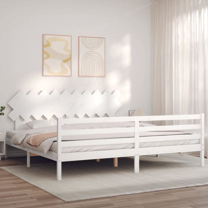 Rám Postele S Čelem Bílý 200 X 200 Cm Masivní Dřevo
