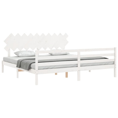 Rám Postele S Čelem Bílý 200 X 200 Cm Masivní Dřevo