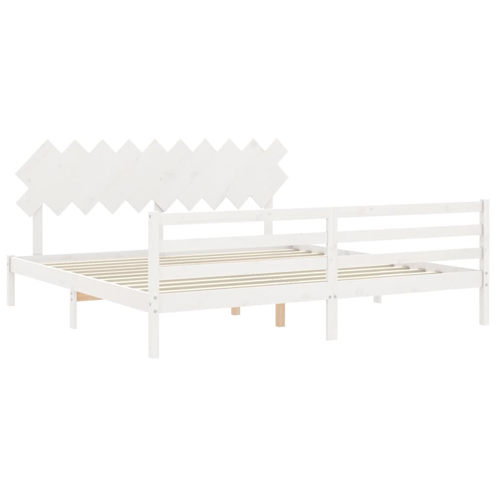 Rám Postele S Čelem Bílý 200 X 200 Cm Masivní Dřevo
