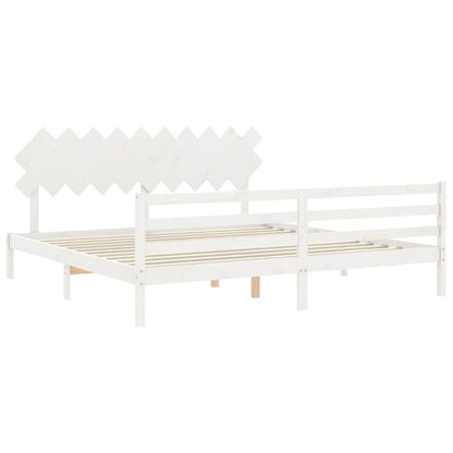 Rám Postele S Čelem Bílý 200 X 200 Cm Masivní Dřevo