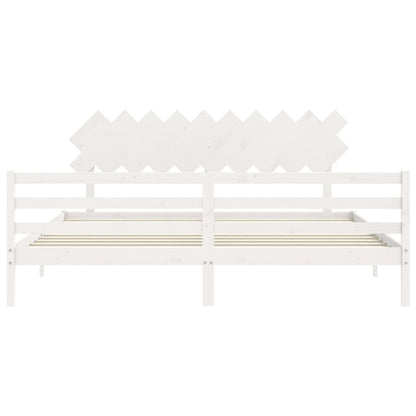 Rám Postele S Čelem Bílý 200 X 200 Cm Masivní Dřevo