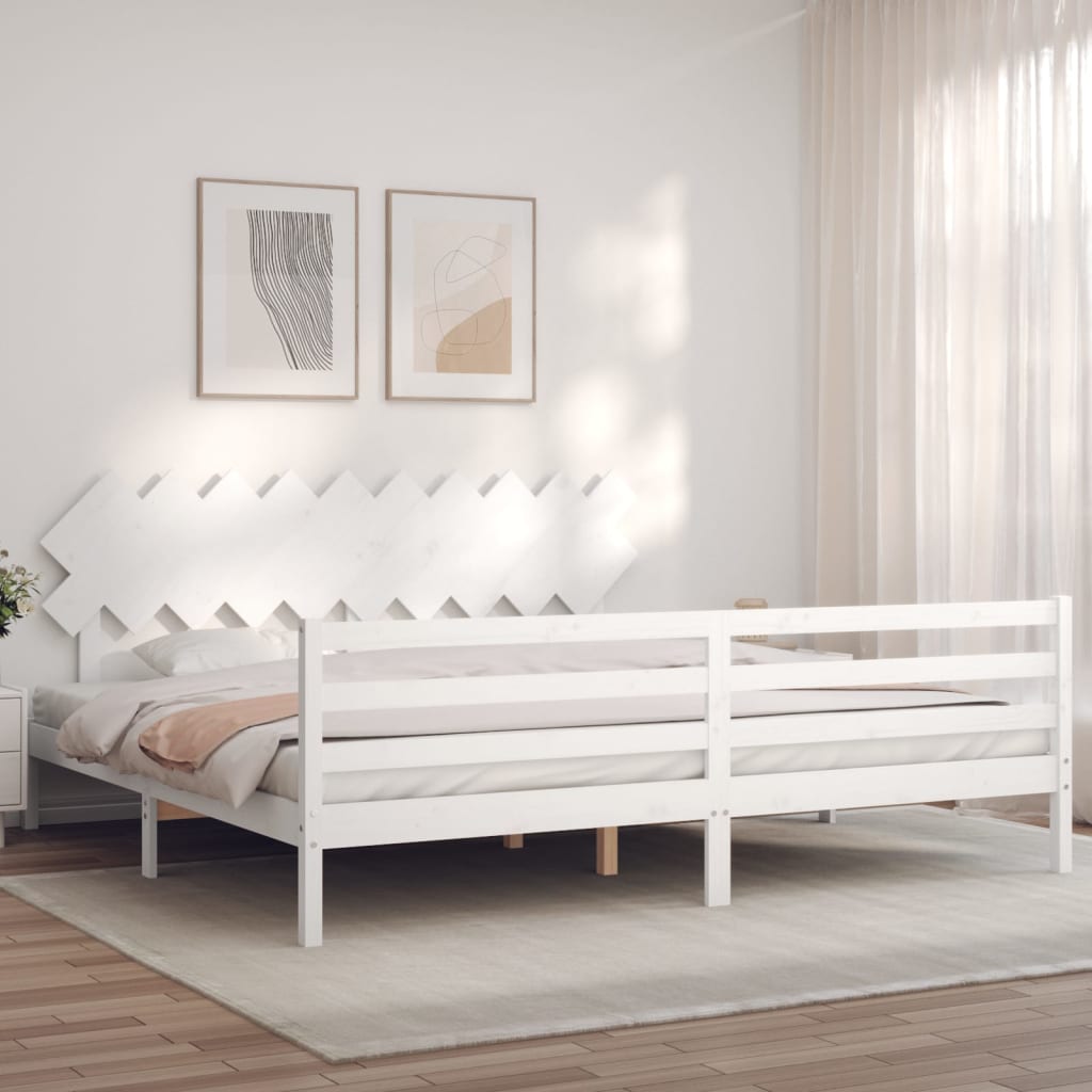 Rám Postele S Čelem Bílý 200 X 200 Cm Masivní Dřevo