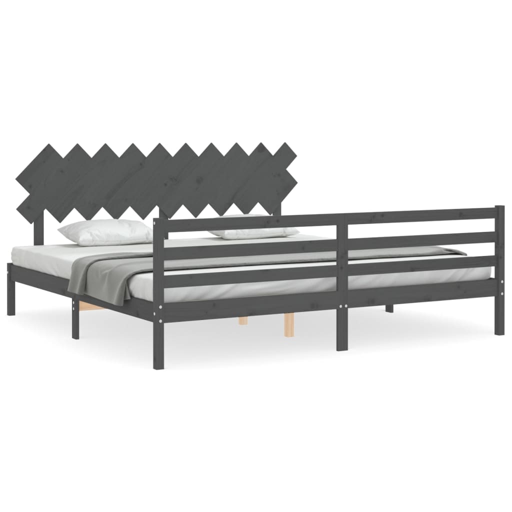 Rám Postele S Čelem Šedý 200 X 200 Cm Masivní Dřevo