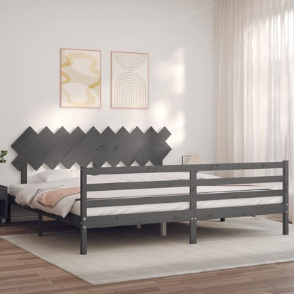 Rám Postele S Čelem Šedý 200 X 200 Cm Masivní Dřevo
