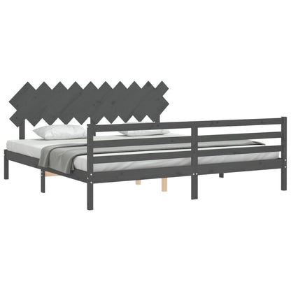 Rám Postele S Čelem Šedý 200 X 200 Cm Masivní Dřevo