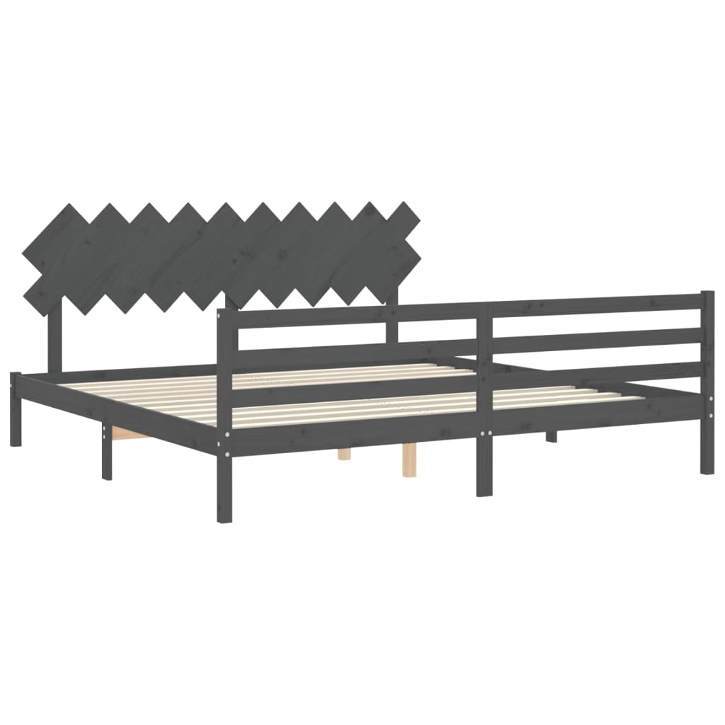 Rám Postele S Čelem Šedý 200 X 200 Cm Masivní Dřevo