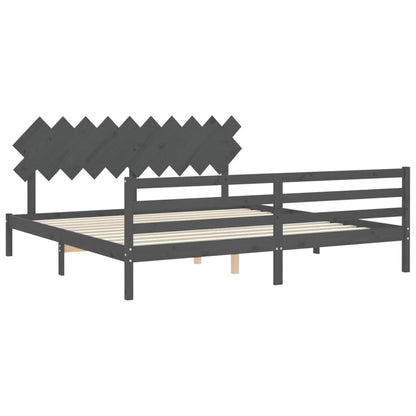 Rám Postele S Čelem Šedý 200 X 200 Cm Masivní Dřevo