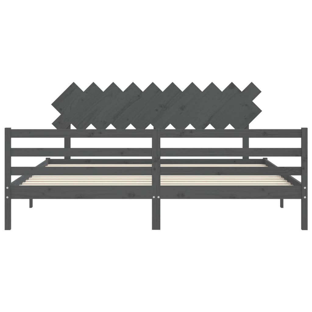Rám Postele S Čelem Šedý 200 X 200 Cm Masivní Dřevo