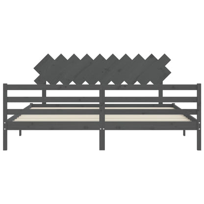 Rám Postele S Čelem Šedý 200 X 200 Cm Masivní Dřevo