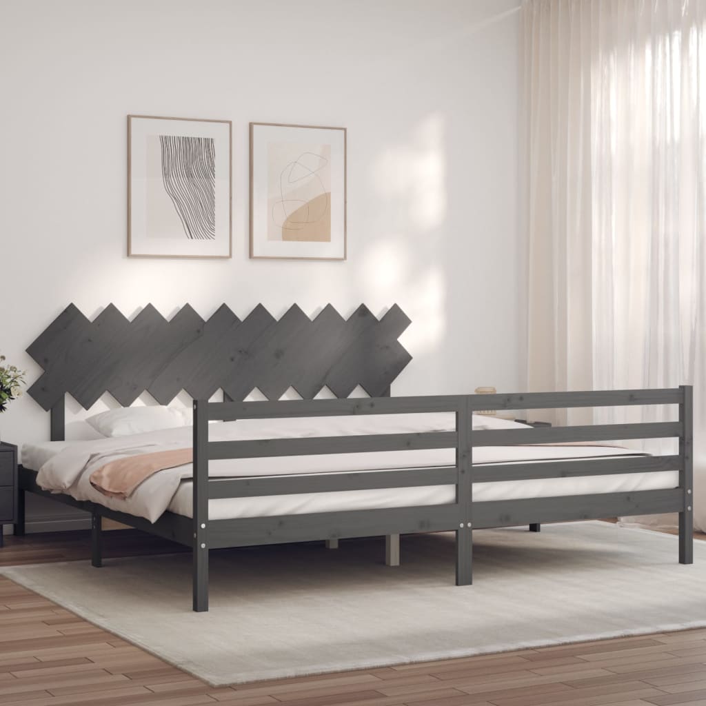 Rám Postele S Čelem Šedý 200 X 200 Cm Masivní Dřevo