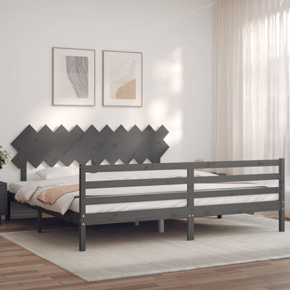 Rám Postele S Čelem Šedý 200 X 200 Cm Masivní Dřevo