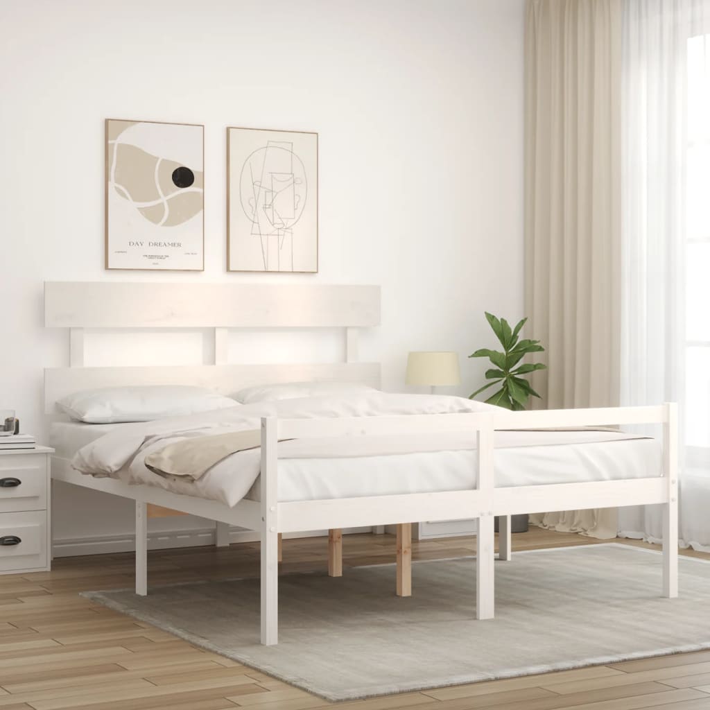 Postel S Čelem Pro Seniory Bílý 160X200 Cm Masivní Dřevo