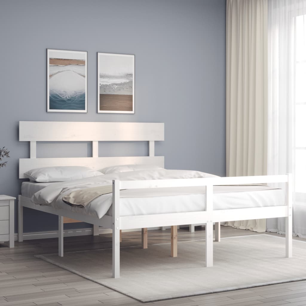 Postel S Čelem Pro Seniory Bílý 160X200 Cm Masivní Dřevo