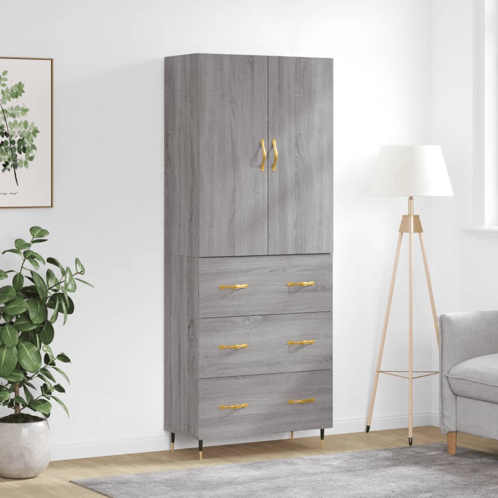 Skříň Highboard Šedá Sonoma 69,5 X 34 X 180 Cm Kompozitní Dřevo