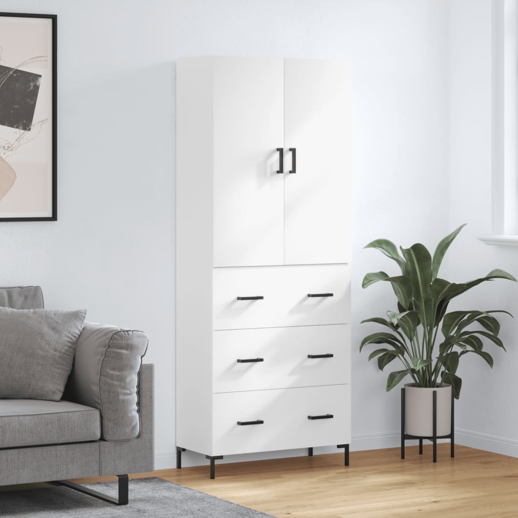 Skříň Highboard Bílá 69,5 X 34 X 180 Cm Kompozitní Dřevo
