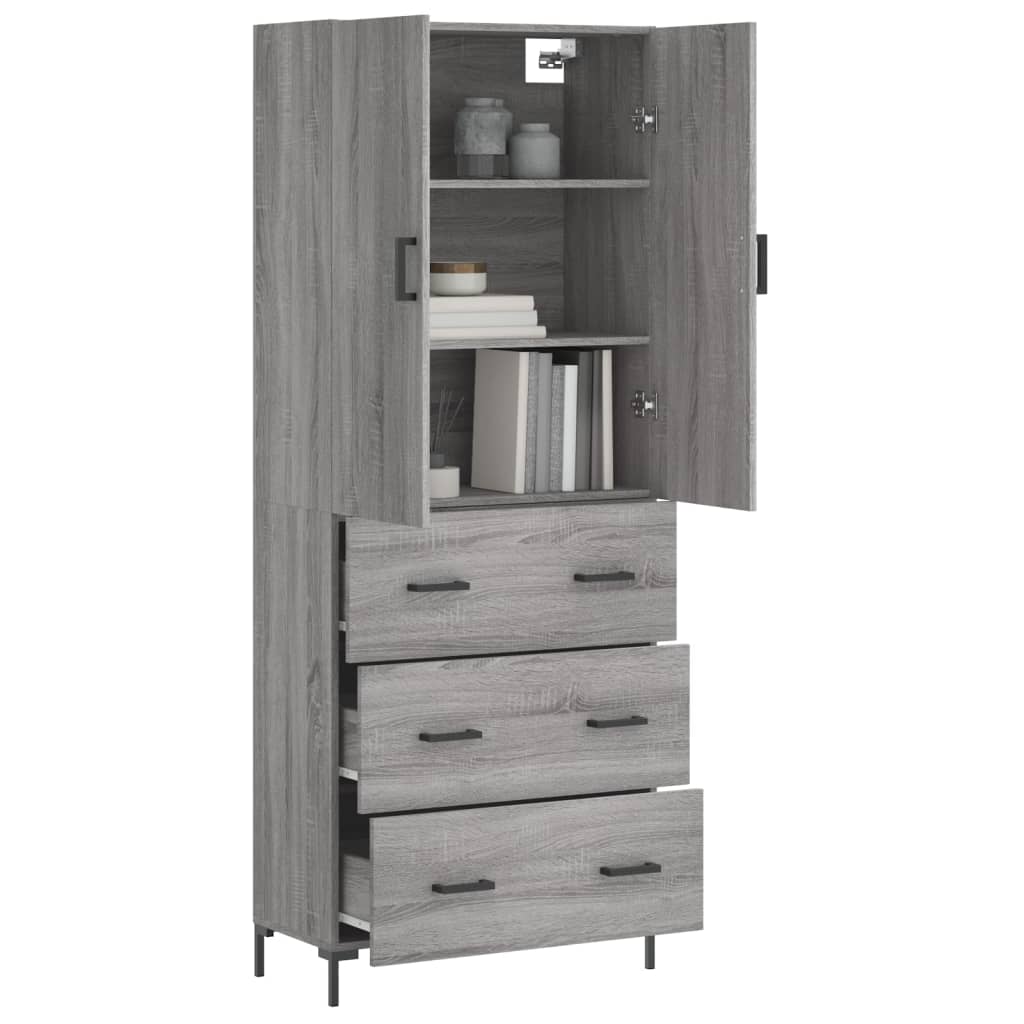 Skříň Highboard Šedá Sonoma 69,5 X 34 X 180 Cm Kompozitní Dřevo