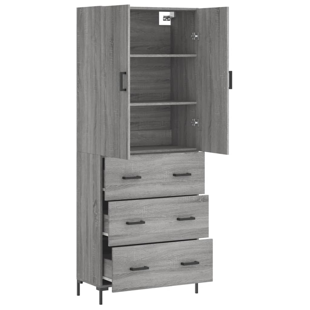 Skříň Highboard Šedá Sonoma 69,5 X 34 X 180 Cm Kompozitní Dřevo