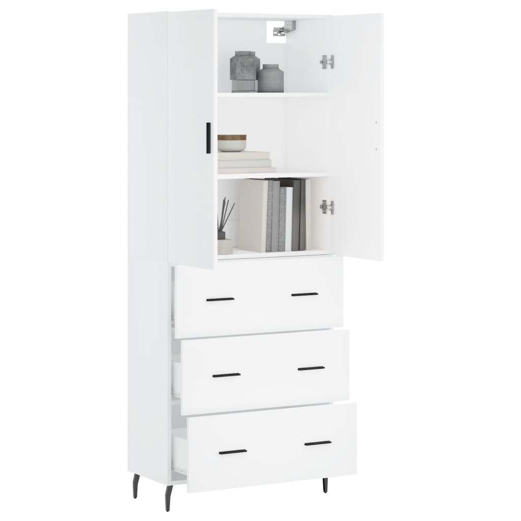 Skříň Highboard Bílá 69,5 X 34 X 180 Cm Kompozitní Dřevo