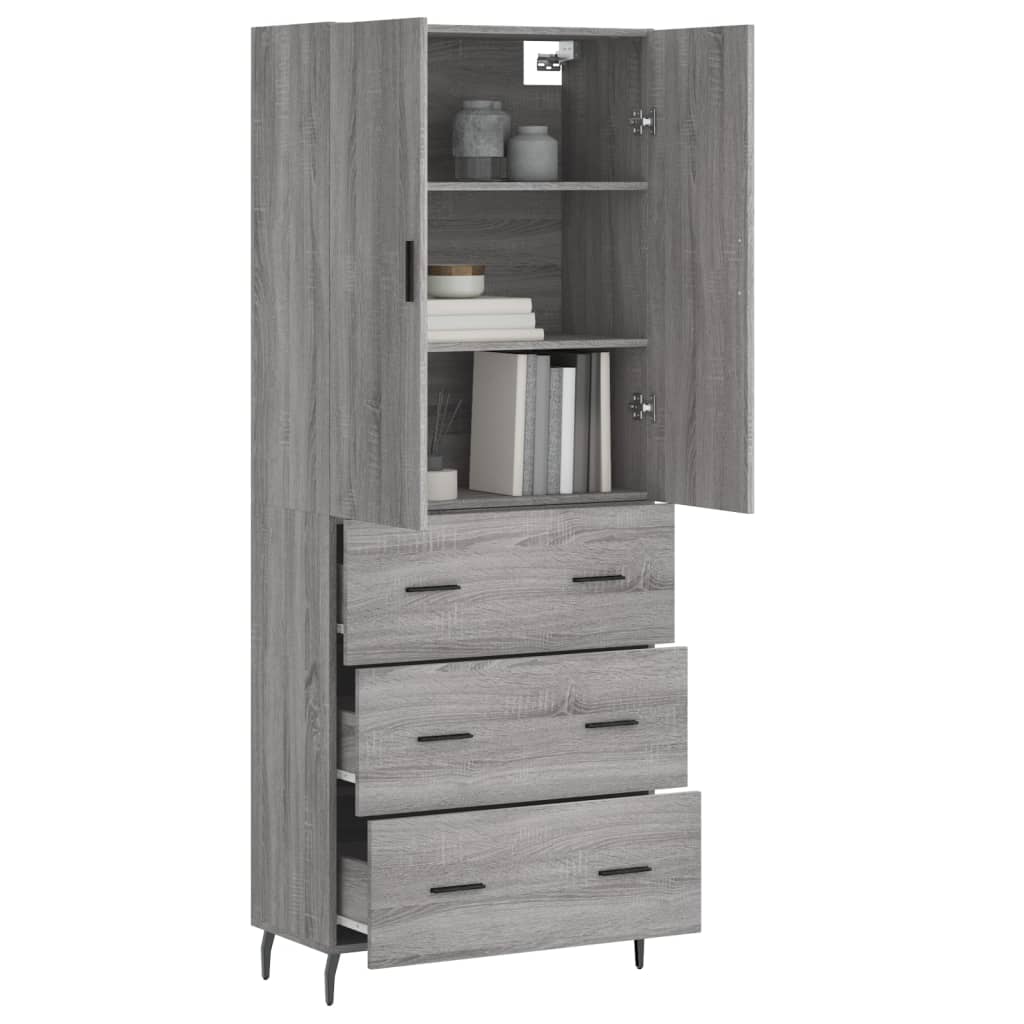 Skříň Highboard Šedá Sonoma 69,5 X 34 X 180 Cm Kompozitní Dřevo