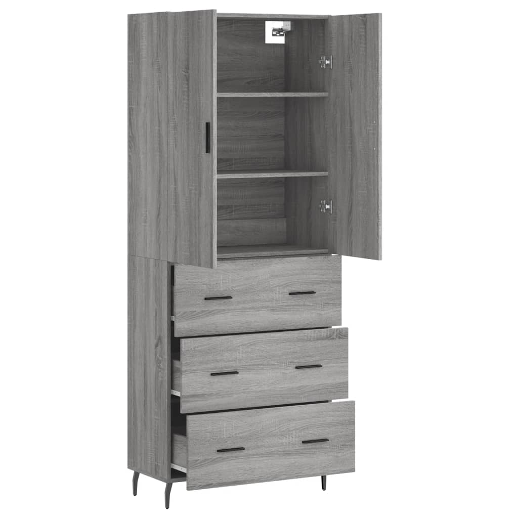 Skříň Highboard Šedá Sonoma 69,5 X 34 X 180 Cm Kompozitní Dřevo