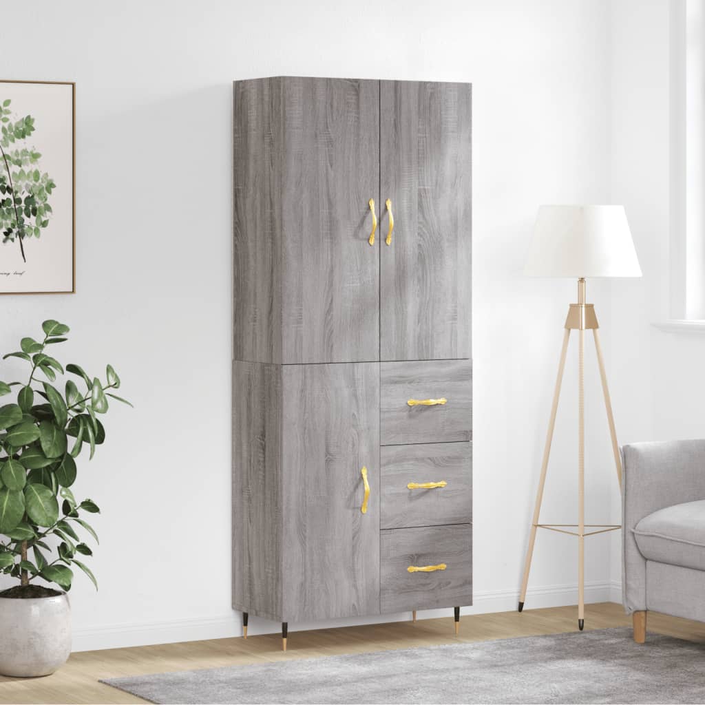 Skříň Highboard Šedá Sonoma 69,5 X 34 X 180 Cm Kompozitní Dřevo