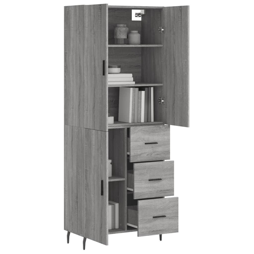 Skříň Highboard Šedá Sonoma 69,5 X 34 X 180 Cm Kompozitní Dřevo
