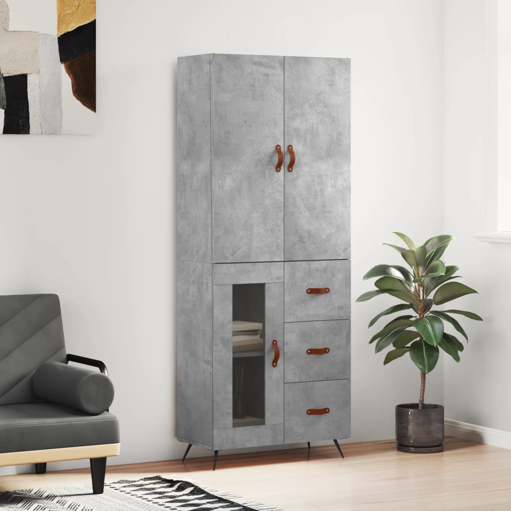 Skříň Highboard Betonově Šedá 69,5X34X180 Cm Kompozitní Dřevo