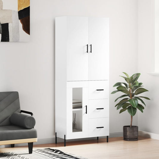 Skříň Highboard Bílá 69,5 X 34 X 180 Cm Kompozitní Dřevo