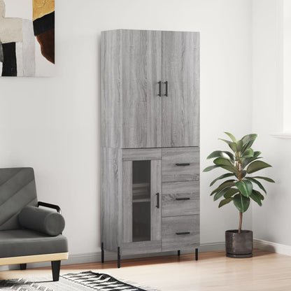 Skříň Highboard Šedá Sonoma 69,5 X 34 X 180 Cm Kompozitní Dřevo